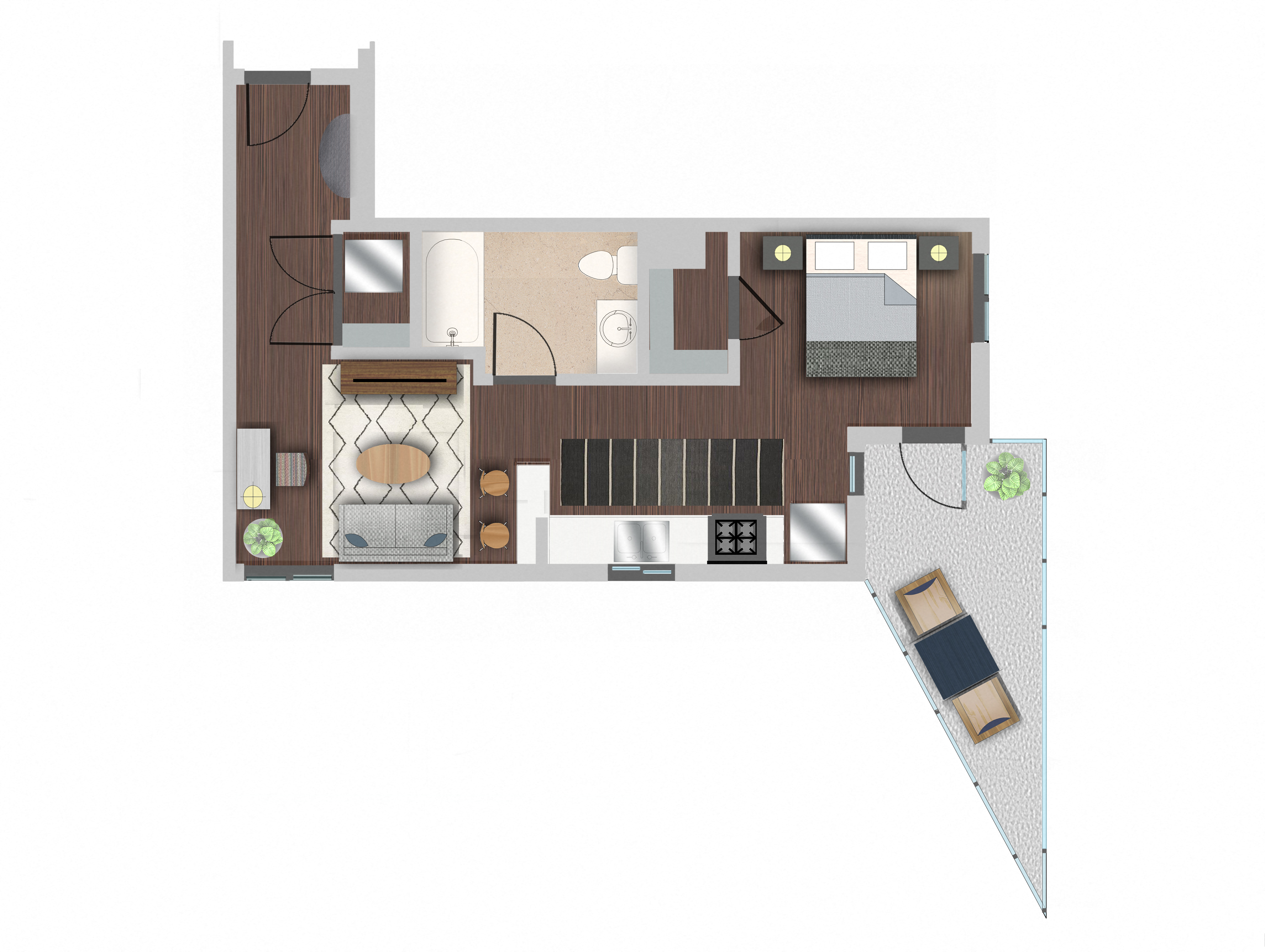 Floor plan for studio, 1 bath, 527 sqft